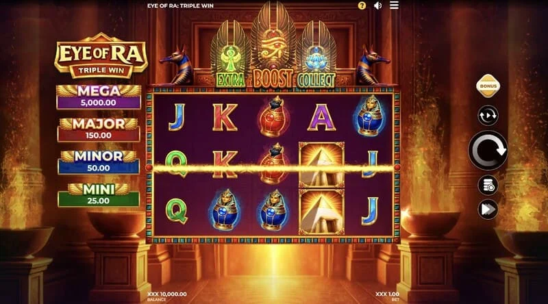 Eye of Ra Triple Win - 5リールがあるメインゲーム画面